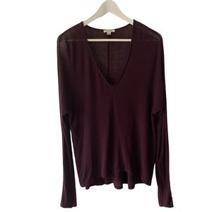 Aritzia Wilfred Dark Cherry Purple V Neck Lightweight Sweater Size XS